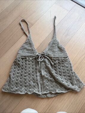 Zara Crochet Tie-Front Tank Top in Light green